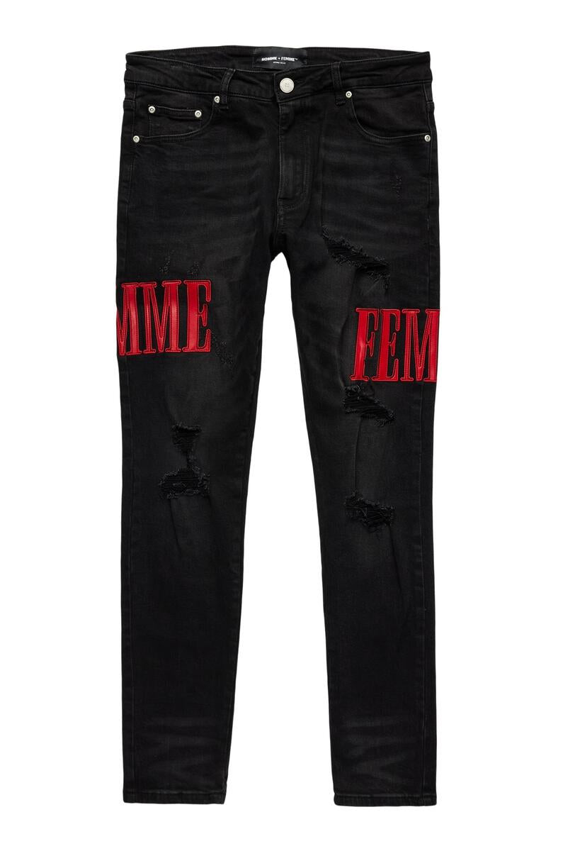 Homme Femme Letterman Red Letter Denim