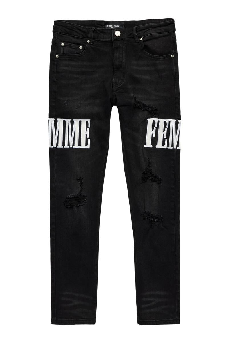 Homme Femme Letterman Wht Letter Denim