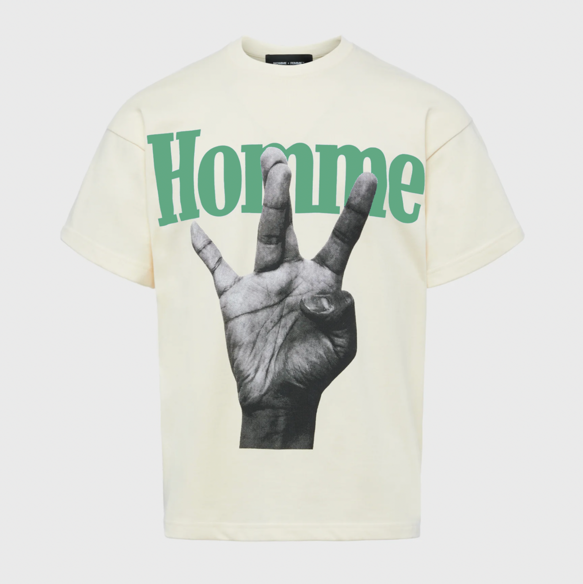 Homme Femme Twisted Fingers Green Letter T-Shirt
