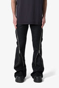 Mnml Zipper Leather Flare Denim