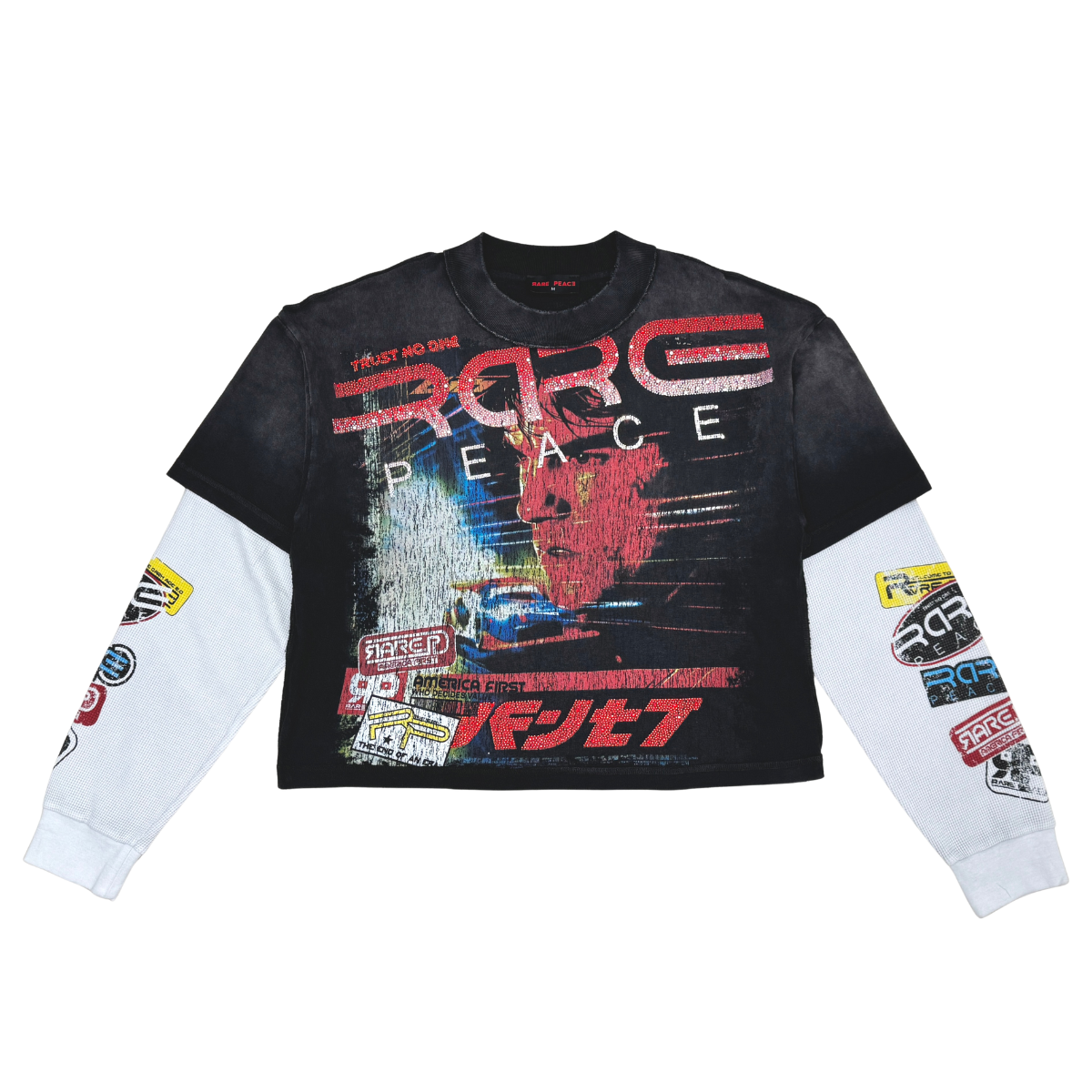 Rare Peace Thermal Rhinestone L/s Cropped T-shirt