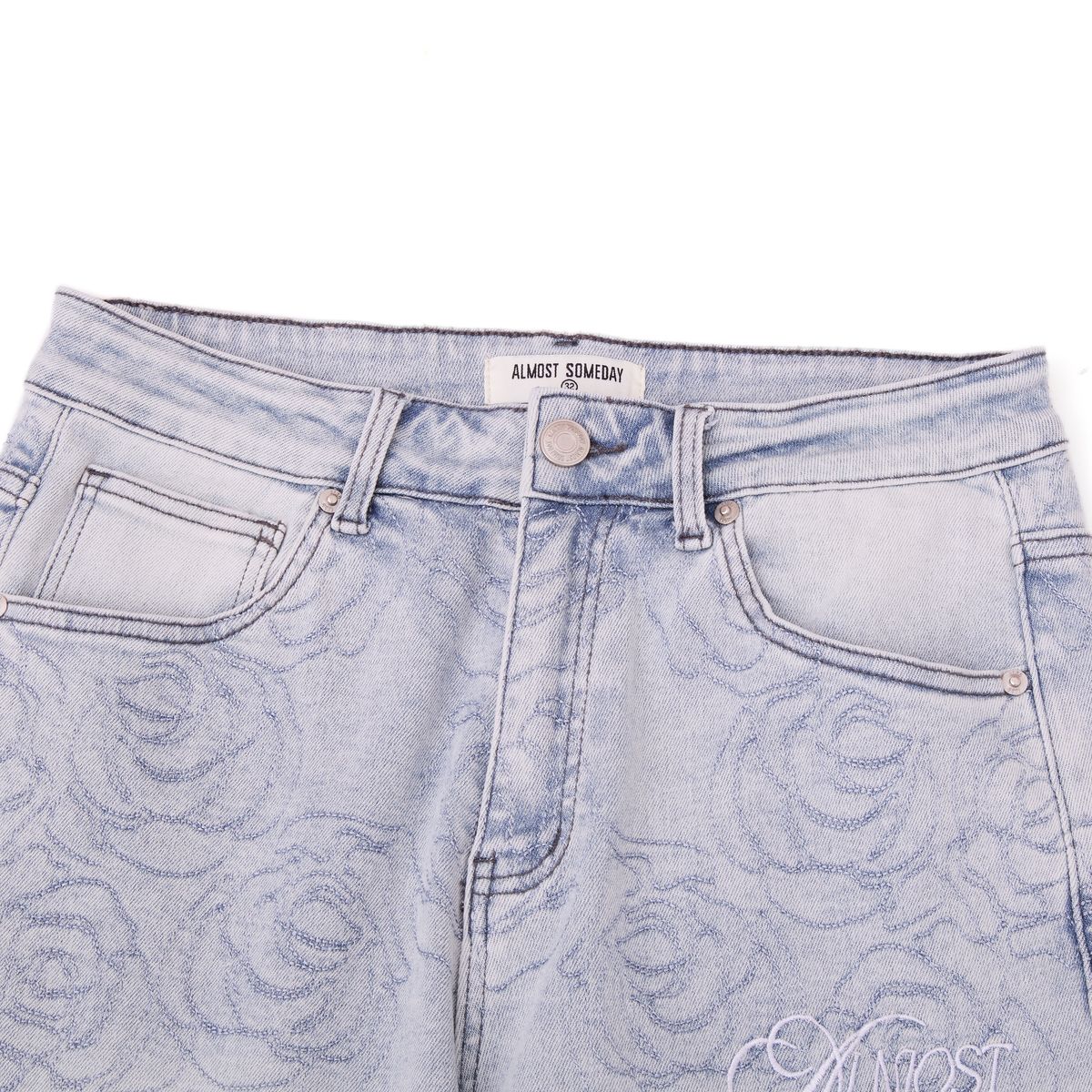 Almost Someday Rosette Embroidered Denim