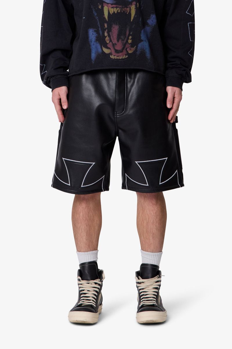 Mnml Iron Cross Leather Shorts