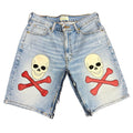 Dead Lonely Red Skull&Bone Denim Shorts