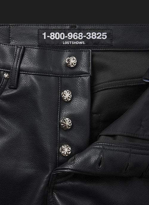 Lost Shdws Black Solid Logo Leather Denim
