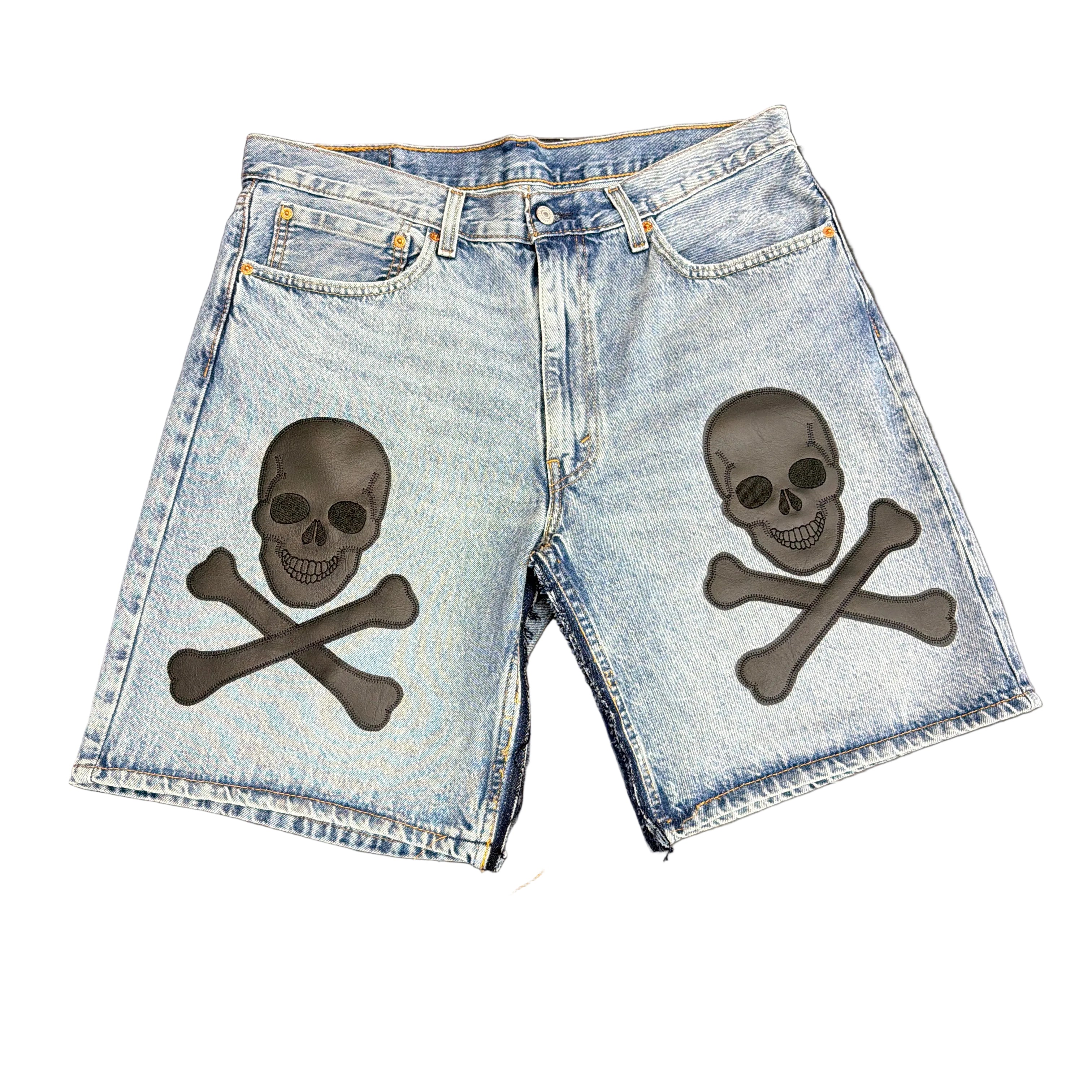 Dead Lonely Black Skull&Bone Denim Shorts