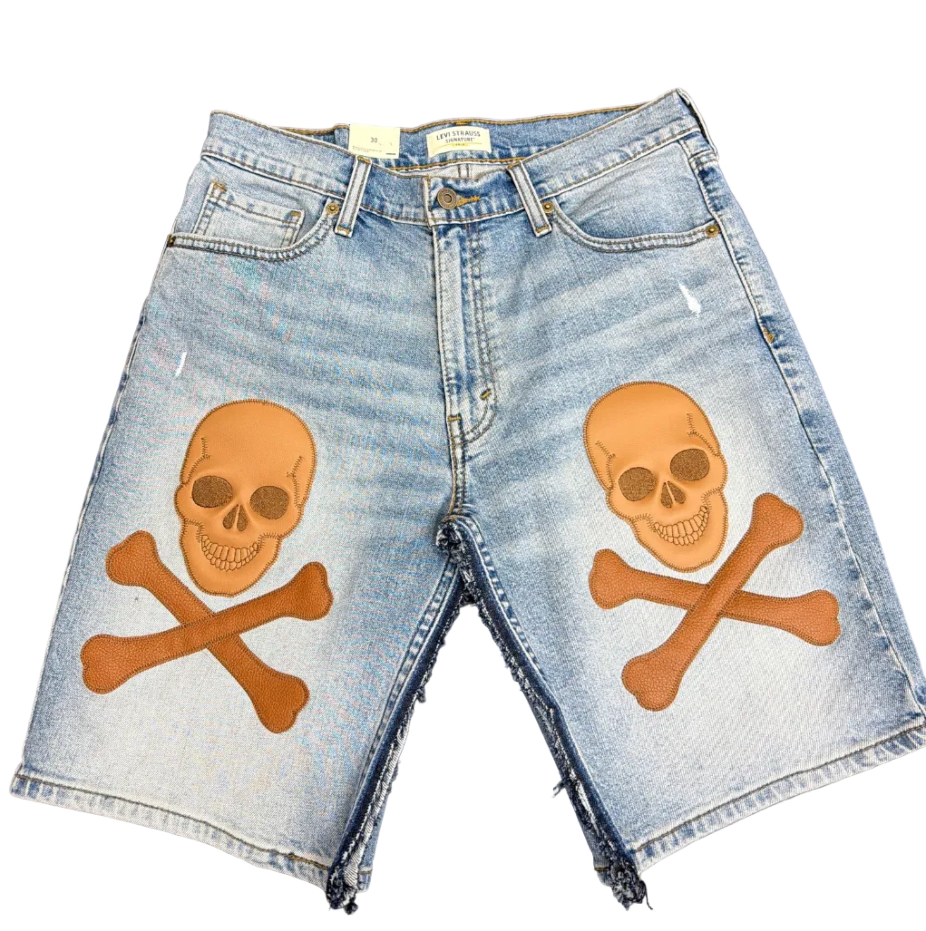 Dead Lonely Brown Skull&Bone Denim Shorts