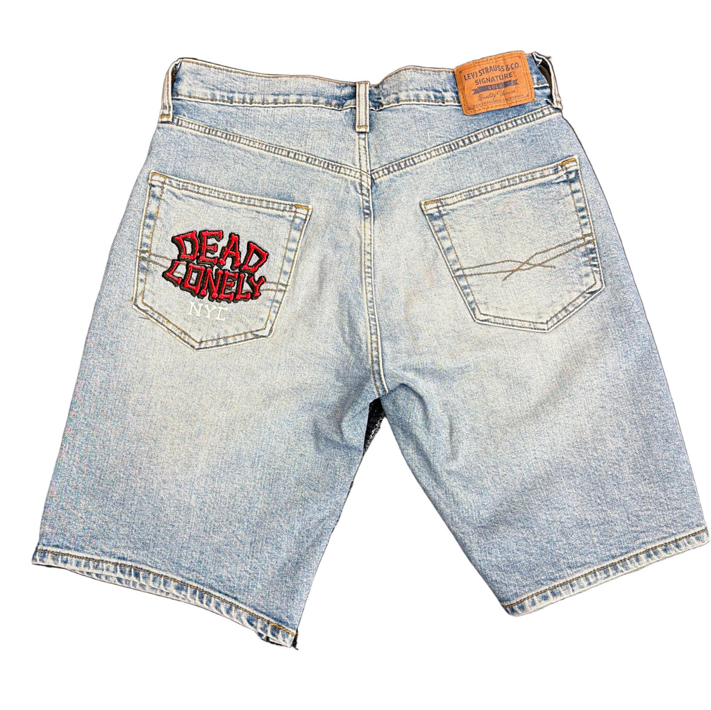 Dead Lonely Red Skull&Bone Denim Shorts