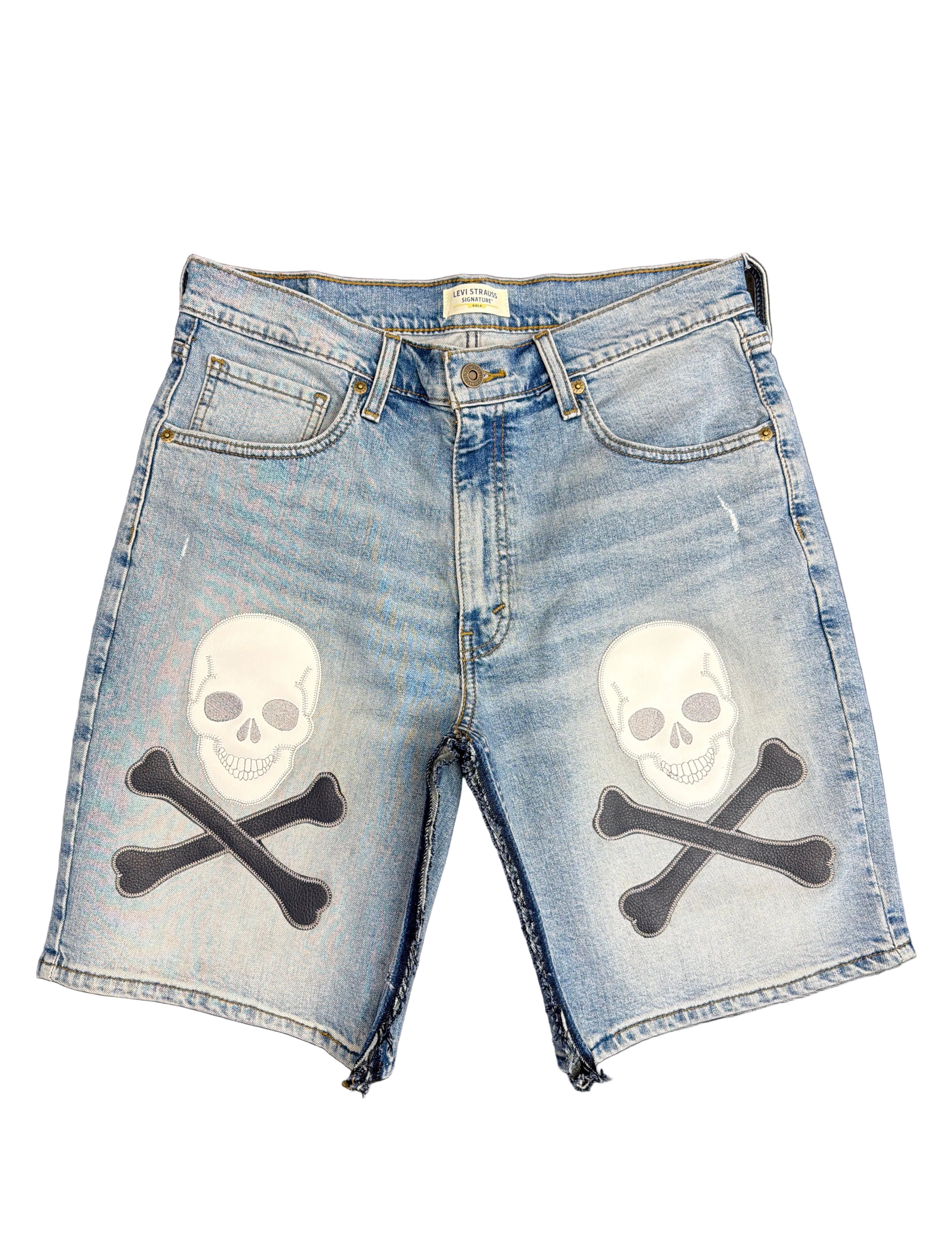 Dead Lonely Navy Skull&Bone Denim Shorts