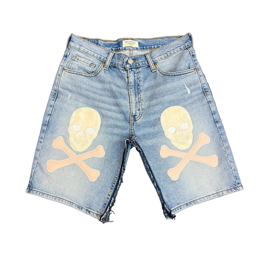 Dead Lonely Pink Skull&Bone Denim Shorts