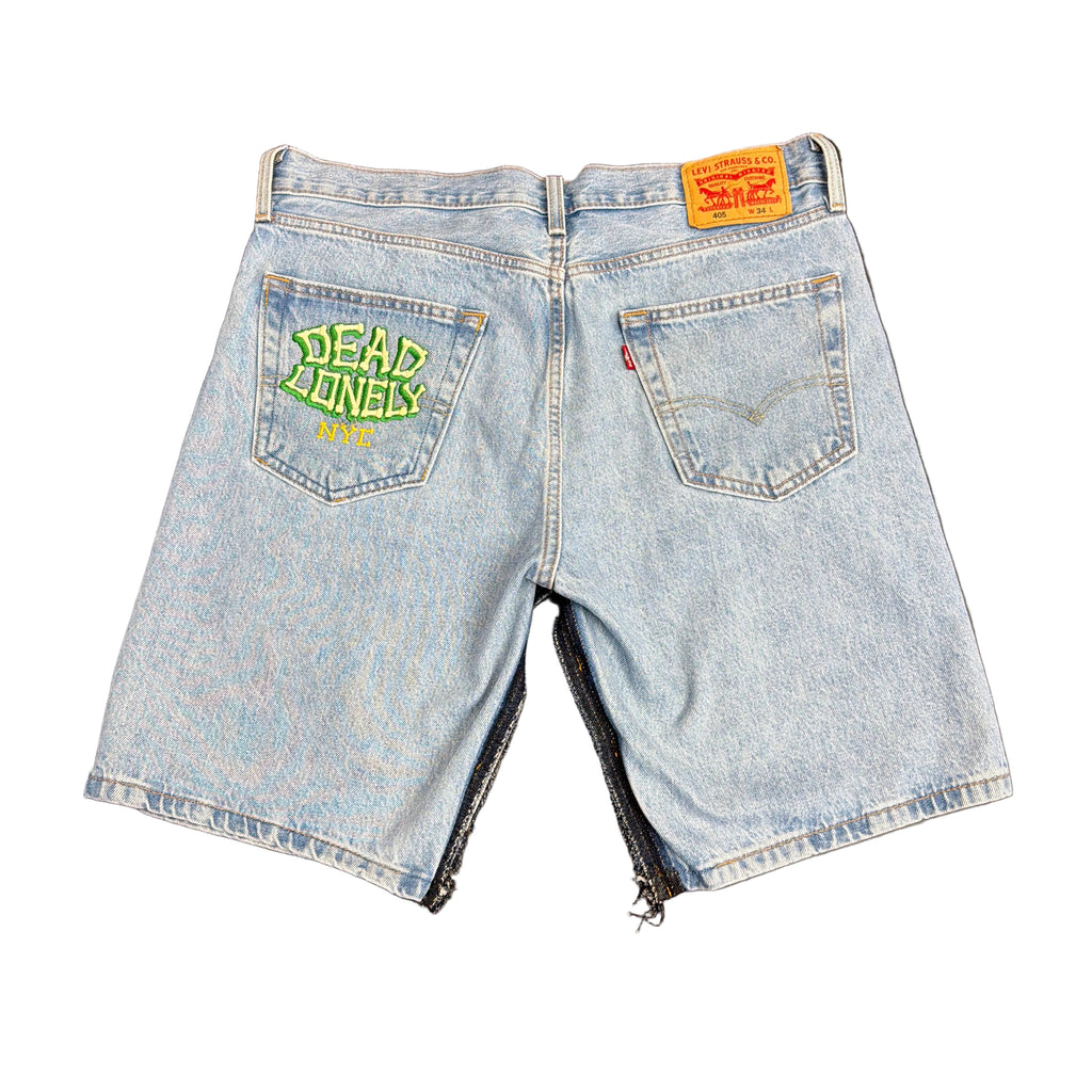 Dead Lonely Green Skull&Bone Denim Shorts