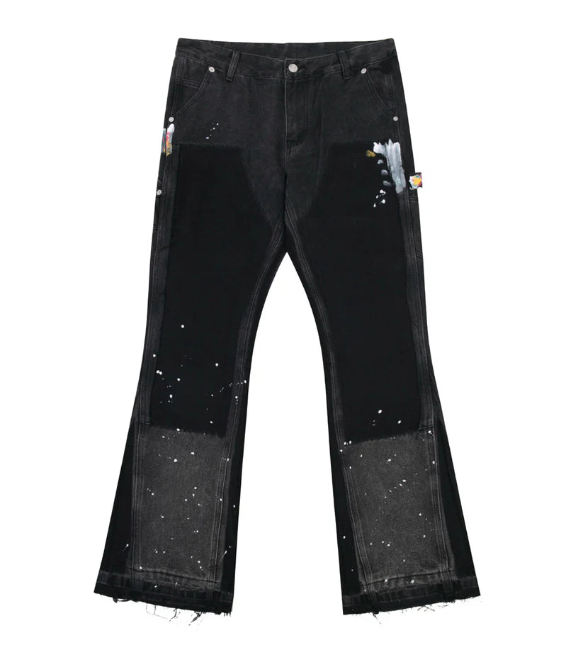 Undeveloped Noir Split Painters Flare Denim