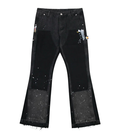 Undeveloped Noir Split Painters Flare Denim