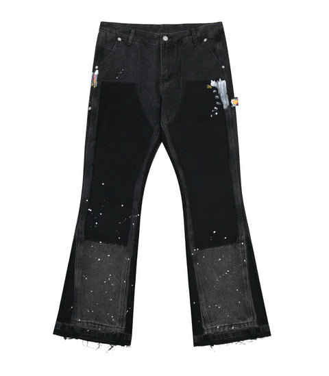 Undeveloped Noir Split Painters Flare Denim
