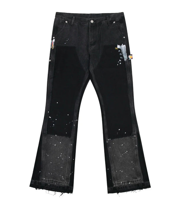 Undeveloped Noir Split Painters Flare Denim