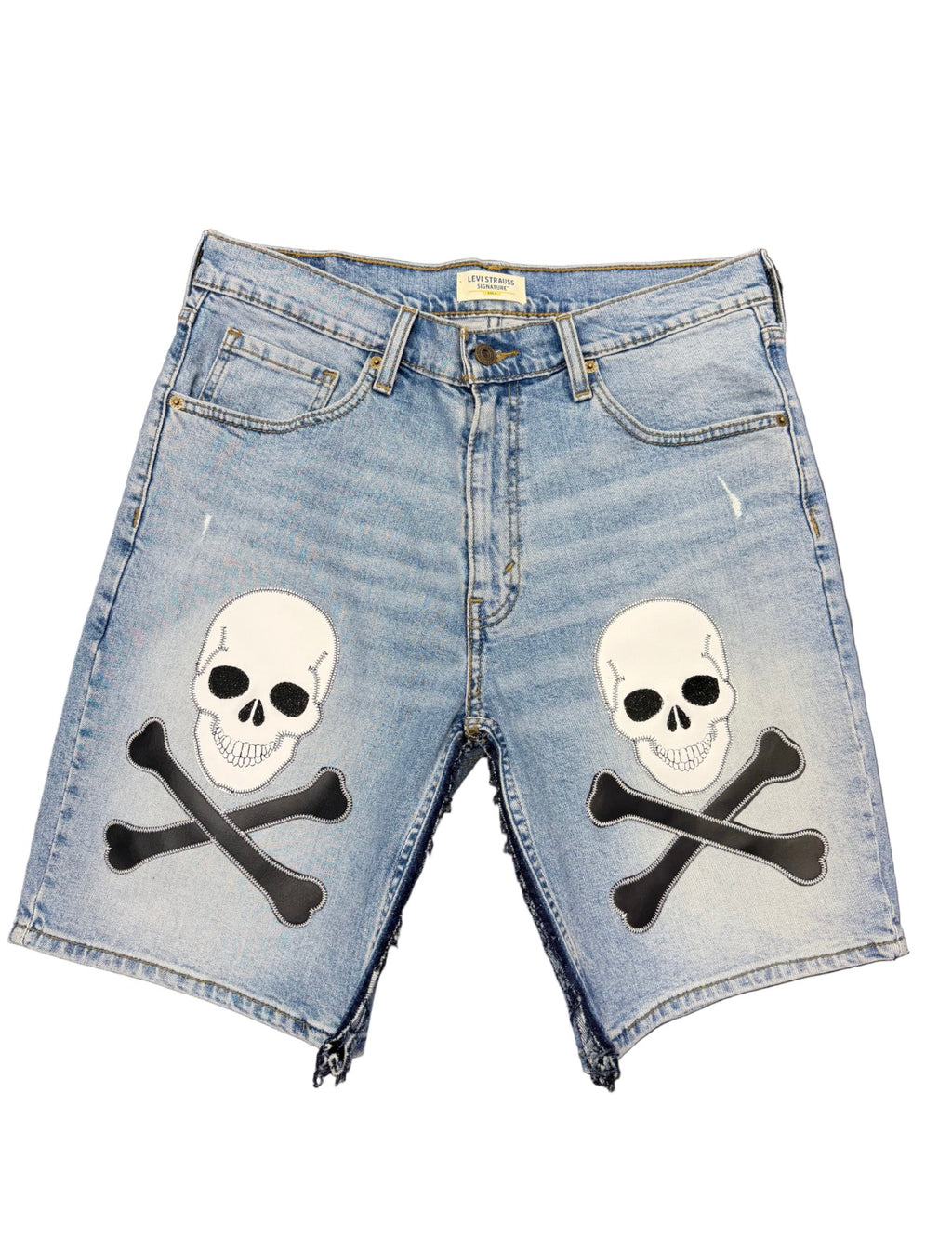 Dead Lonely White Skull&Bone Denim Shorts