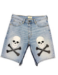 Dead Lonely White Skull&Bone Denim Shorts