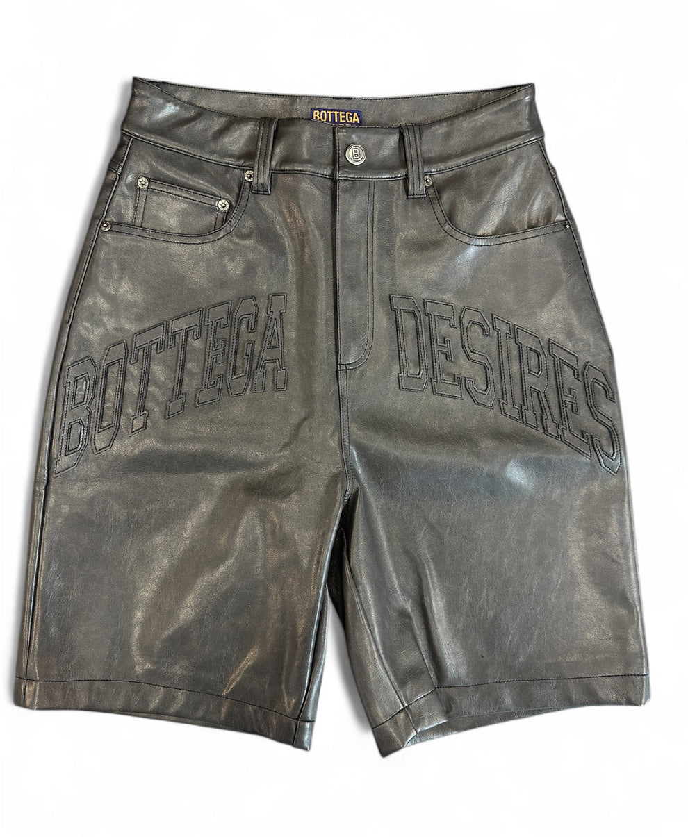 Bottega Desires Leather Logo Shorts