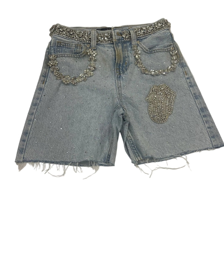 Root Of Evil Crystral Tongue Denim Shorts