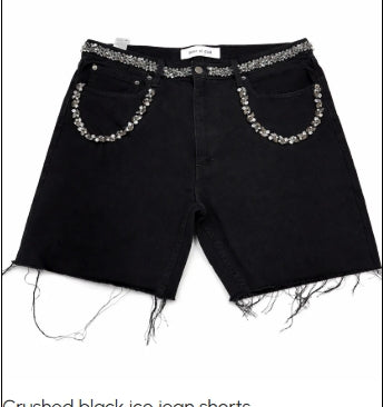 Root Of Evil Crystral Denim Shorts