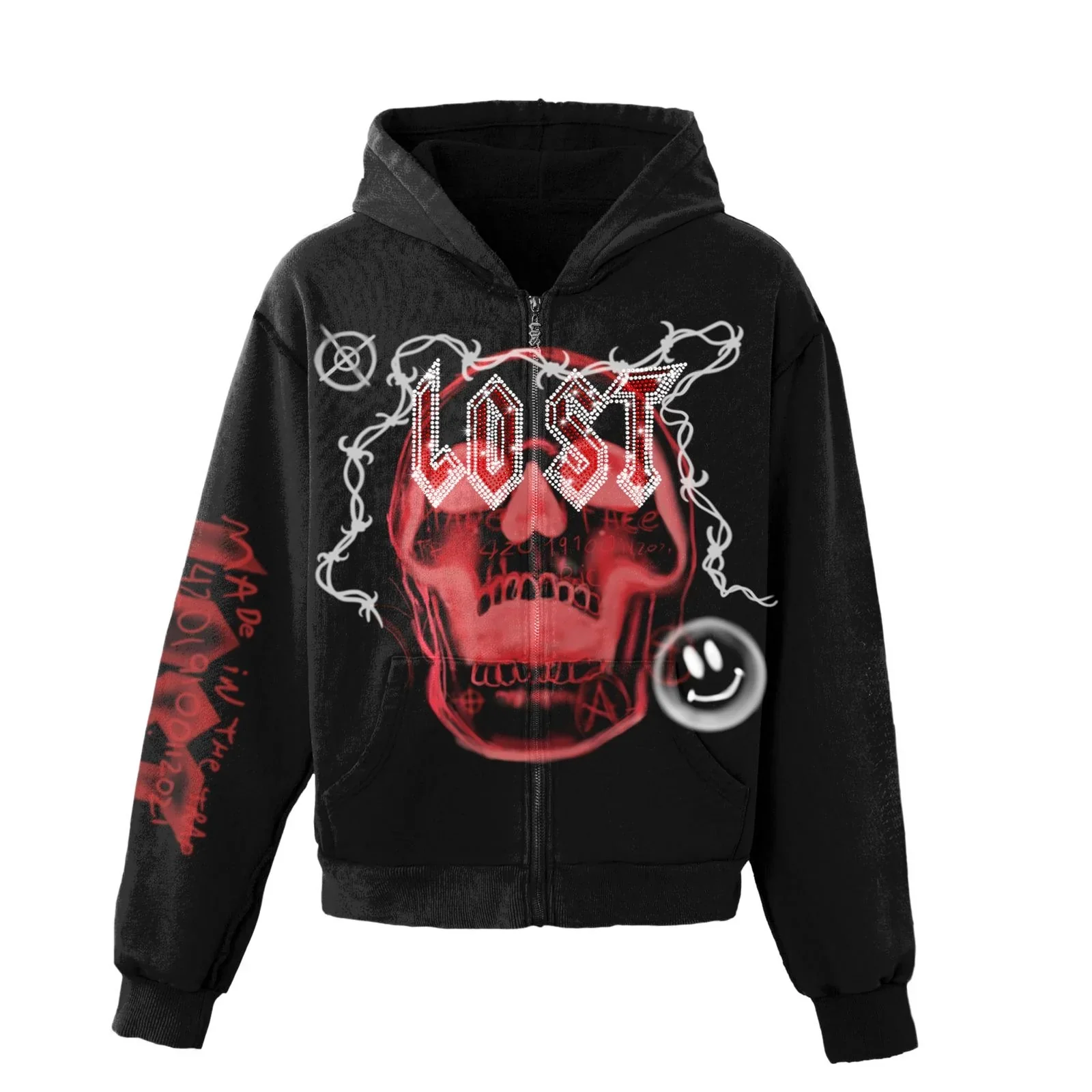 Lost Intricacy Skull Bound Red Zip Up Hoodie