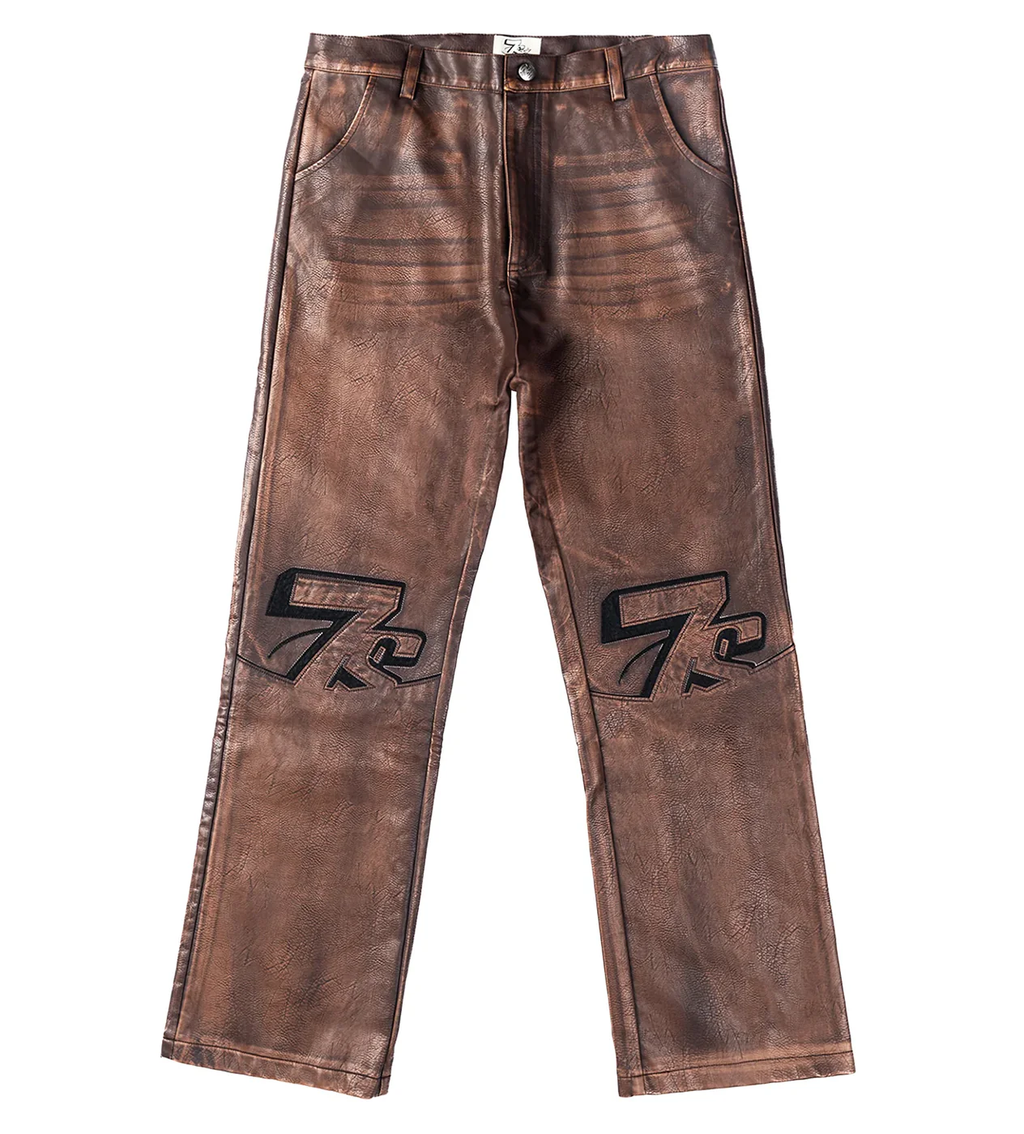 7s 777 leather knee logo Denim