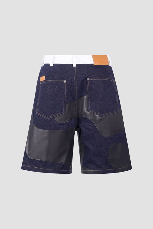 Thc Camouflage Leather Denim Shorts