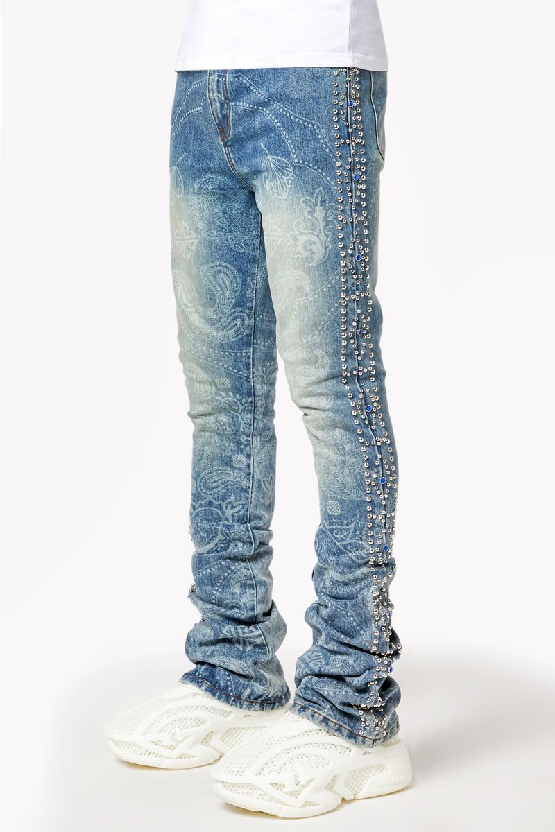 Guapi Aqua Rivets Stacked Denim