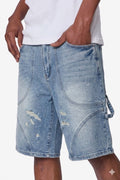 Kilogram Rhinestone Burst Carpenter Denim Shorts