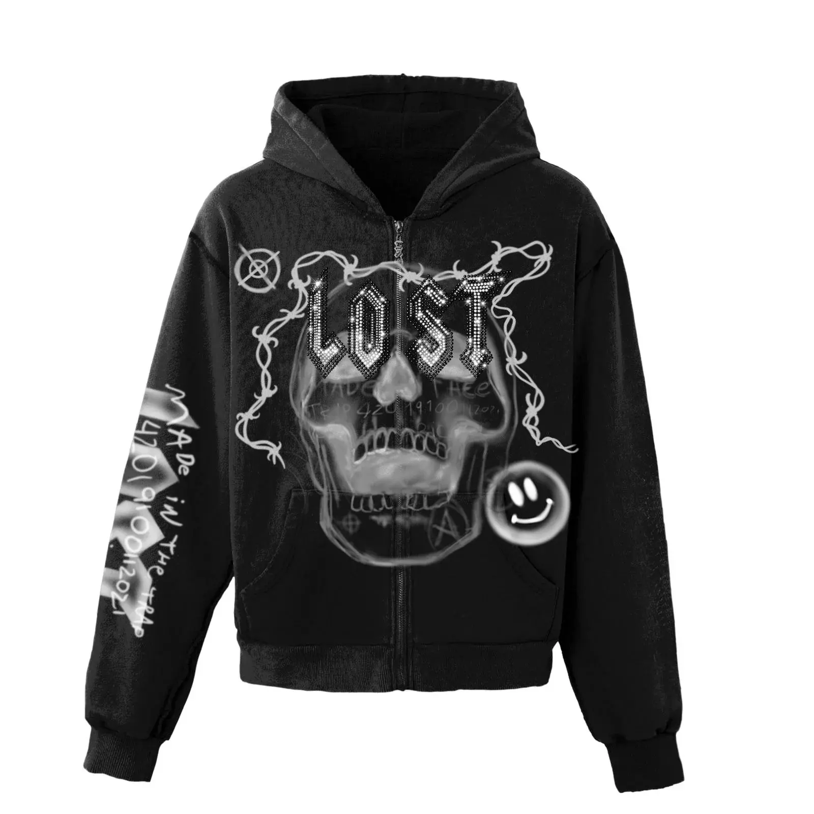 Lost Intricacy Skull Bound Grey Zip Up Hoodie