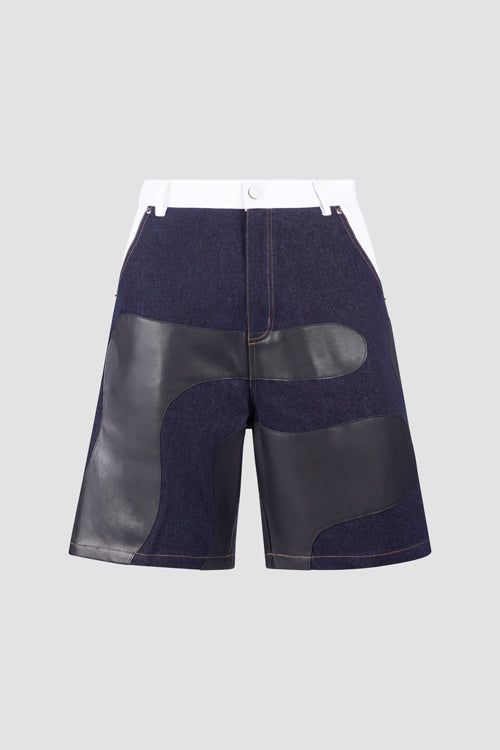 Thc Camouflage Leather Denim Shorts