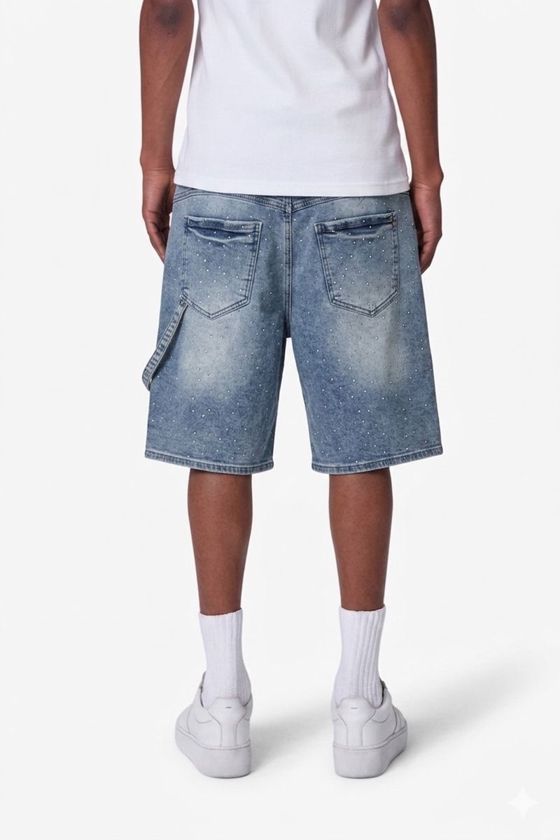 Kilogram Rhinestone Burst Carpenter Denim Shorts