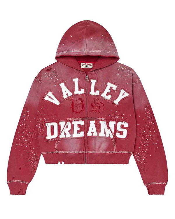 Vale Red Classico Rhinestone Zip Up Hoodie