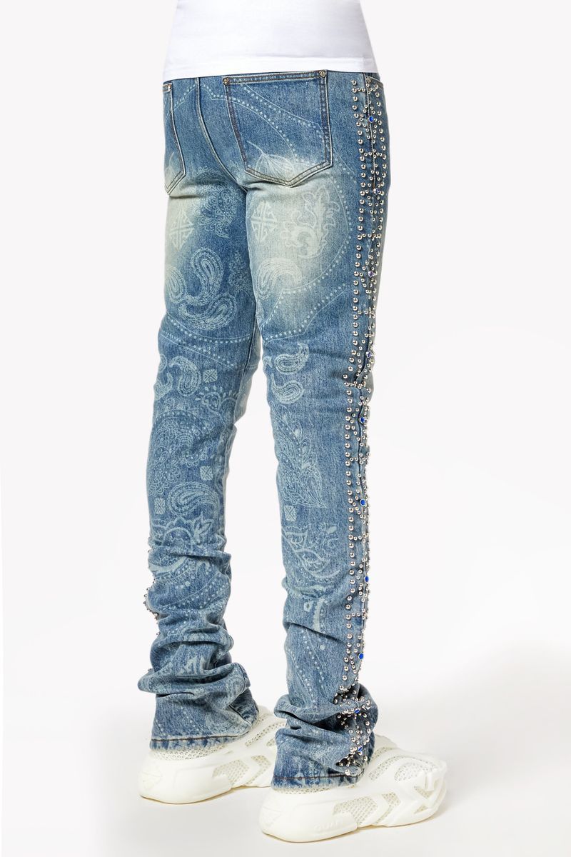 Guapi Aqua Rivets Stacked Denim