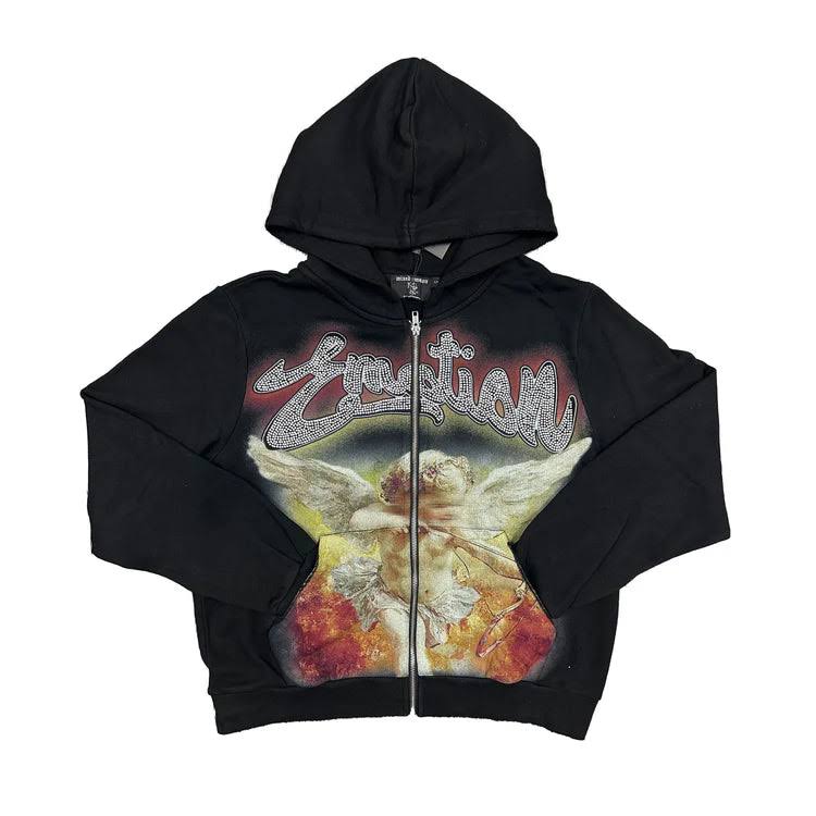 Mixed Emotion Shooting Angel Rhinestone Hoodie