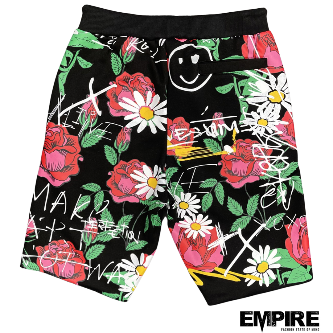 First Row Allover Rose Print Shorts